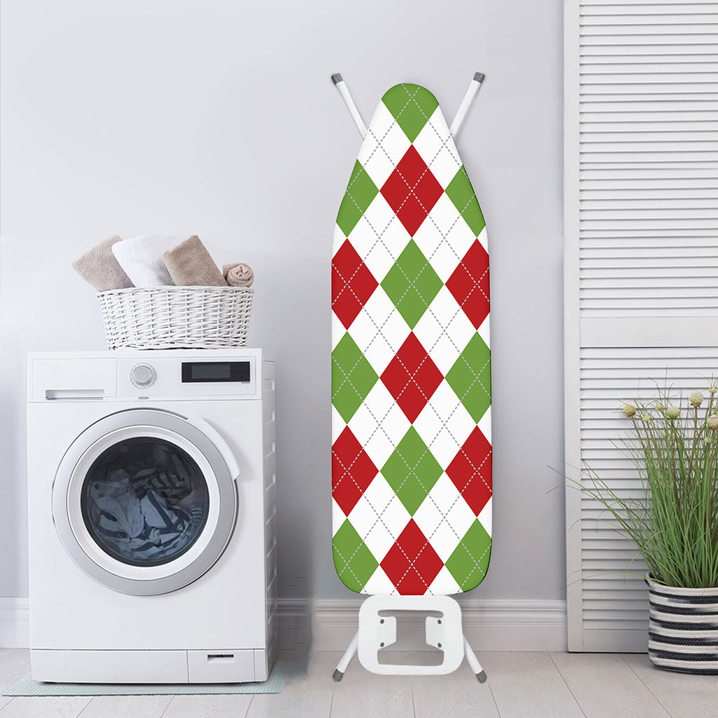 White Red And Green Argyle Pattern Print Ironing Board Cover