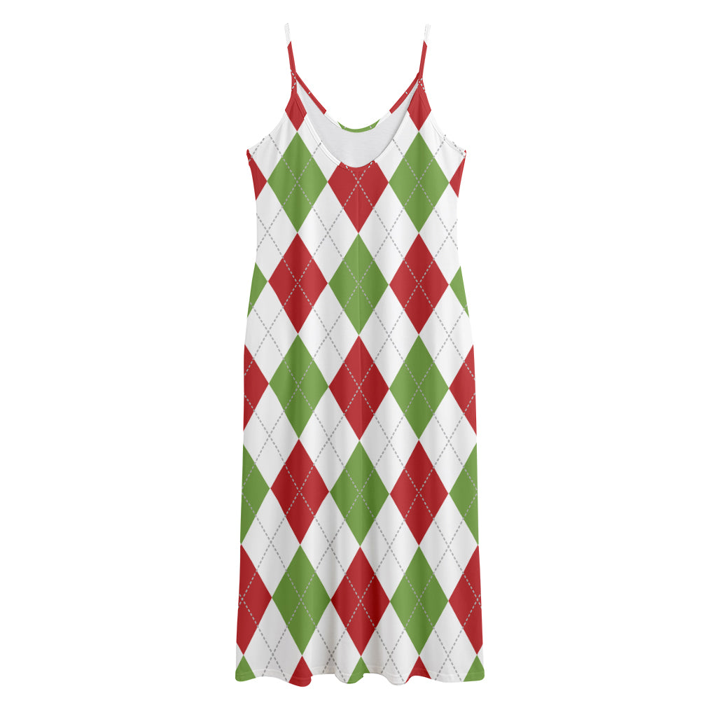 White Red And Green Argyle Pattern Print Jersey Midi Cami Dress