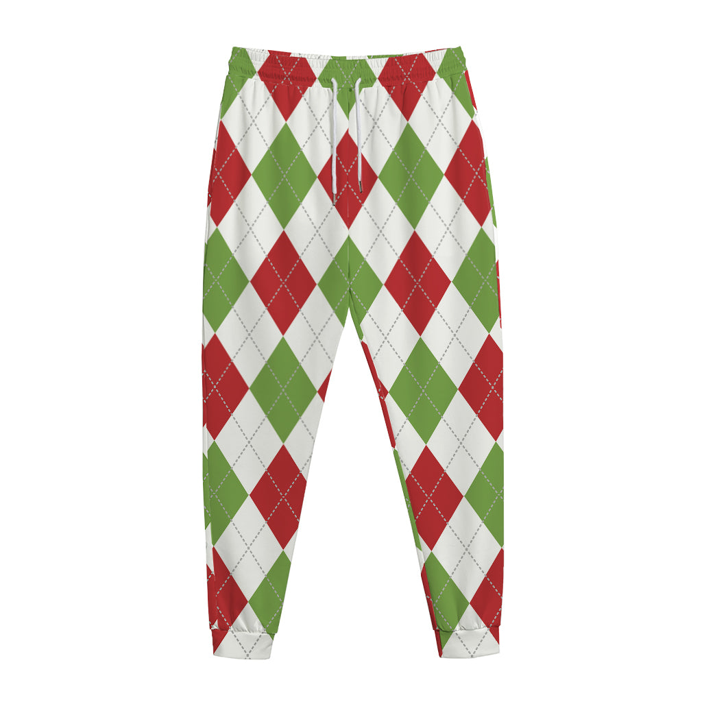 White Red And Green Argyle Pattern Print Jogger Pants