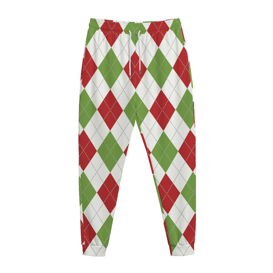 White Red And Green Argyle Pattern Print Jogger Pants