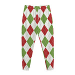 White Red And Green Argyle Pattern Print Jogger Pants