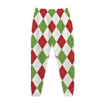 White Red And Green Argyle Pattern Print Jogger Pants