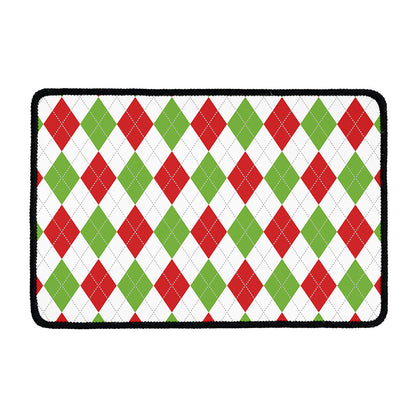 White Red And Green Argyle Pattern Print Kitchen Mat