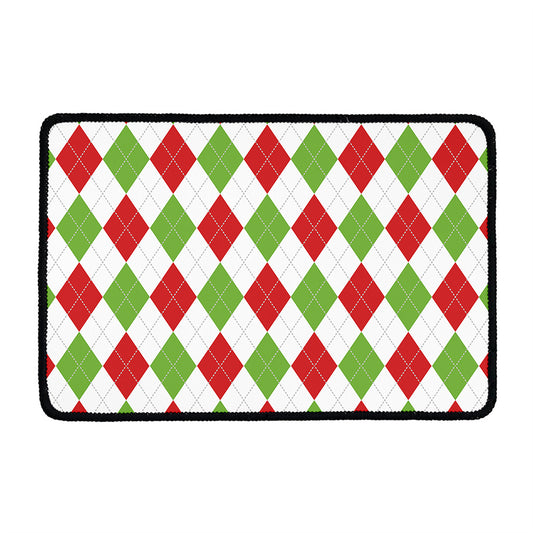 White Red And Green Argyle Pattern Print Kitchen Mat