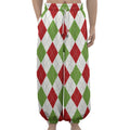 White Red And Green Argyle Pattern Print Lantern Pants