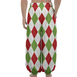 White Red And Green Argyle Pattern Print Lantern Pants