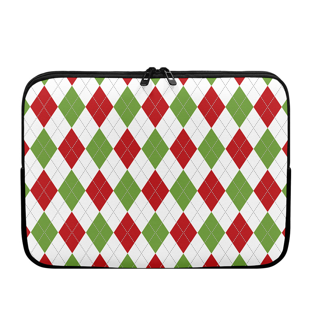 White Red And Green Argyle Pattern Print Laptop Sleeve