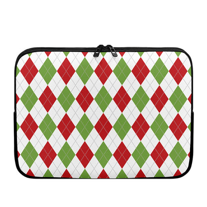 White Red And Green Argyle Pattern Print Laptop Sleeve