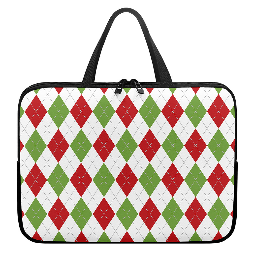 White Red And Green Argyle Pattern Print Laptop Sleeve With Handle