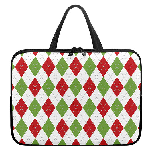 White Red And Green Argyle Pattern Print Laptop Sleeve With Handle