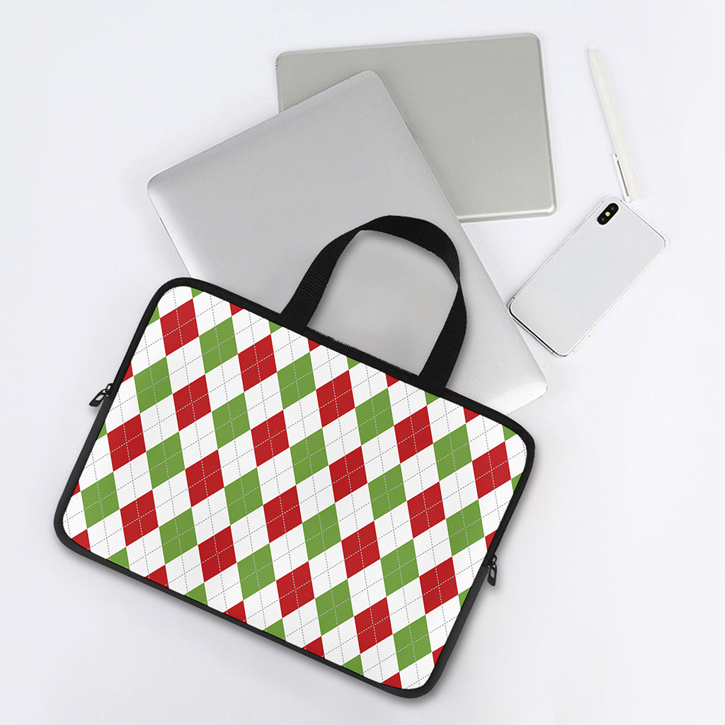 White Red And Green Argyle Pattern Print Laptop Sleeve With Handle