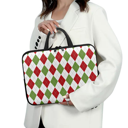 White Red And Green Argyle Pattern Print Laptop Sleeve With Handle