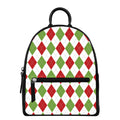 White Red And Green Argyle Pattern Print Leather Backpack
