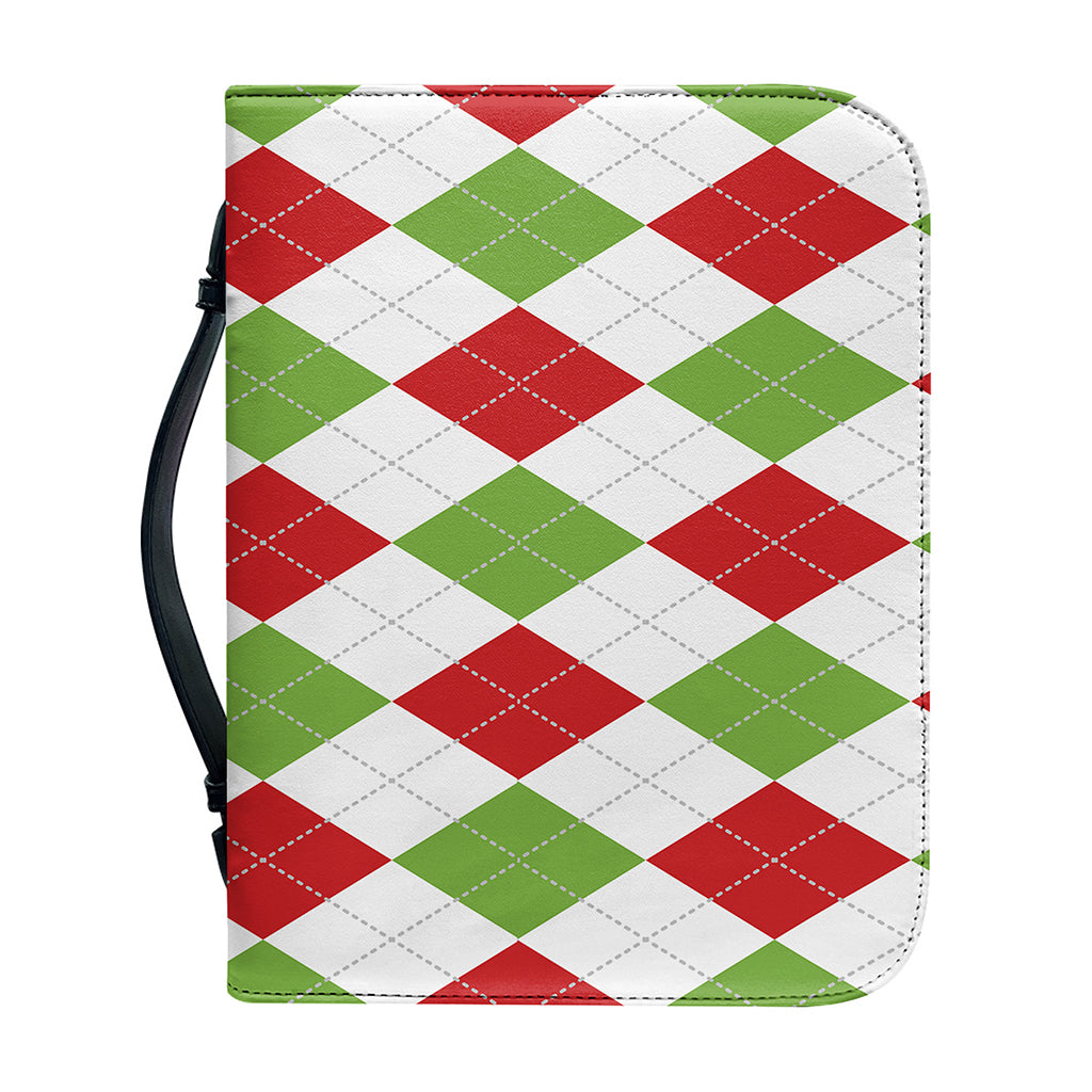 White Red And Green Argyle Pattern Print Leather Bible Cover