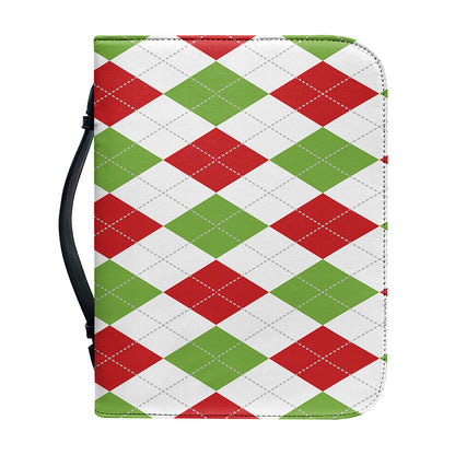 White Red And Green Argyle Pattern Print Leather Bible Cover