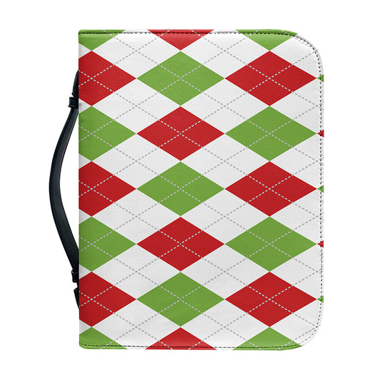 White Red And Green Argyle Pattern Print Leather Bible Cover