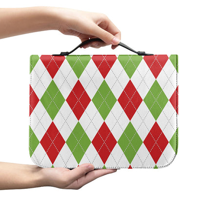 White Red And Green Argyle Pattern Print Leather Bible Cover