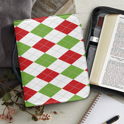 White Red And Green Argyle Pattern Print Leather Bible Cover