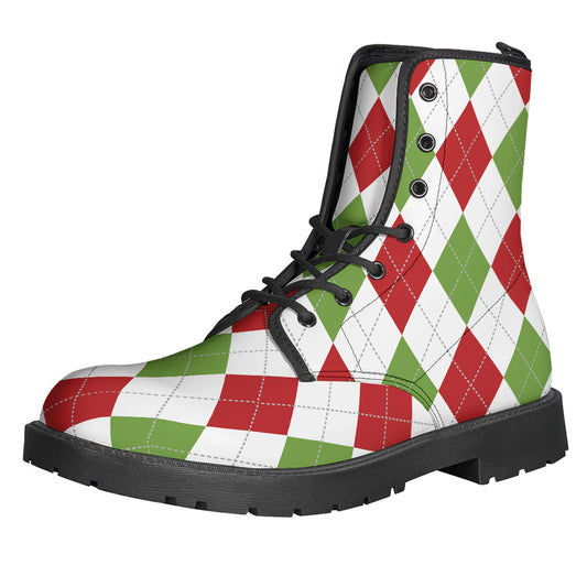 White Red And Green Argyle Pattern Print Backpack