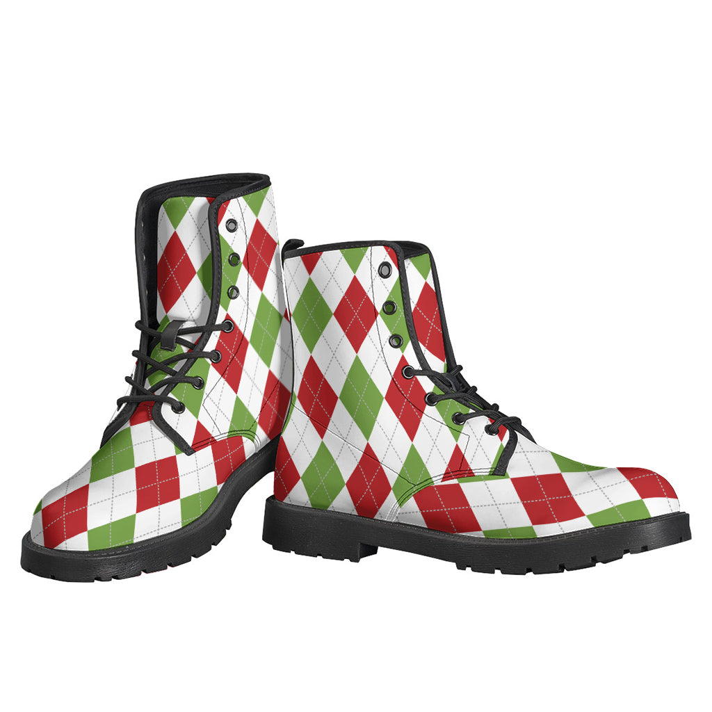 White Red And Green Argyle Pattern Print Backpack