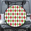 White Red And Green Argyle Pattern Print Leather Spare Tire Cover