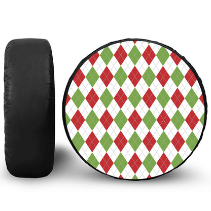 White Red And Green Argyle Pattern Print Leather Spare Tire Cover
