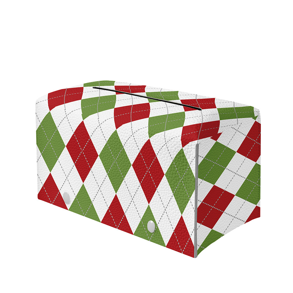 White Red And Green Argyle Pattern Print Leather Tissue Box Cover