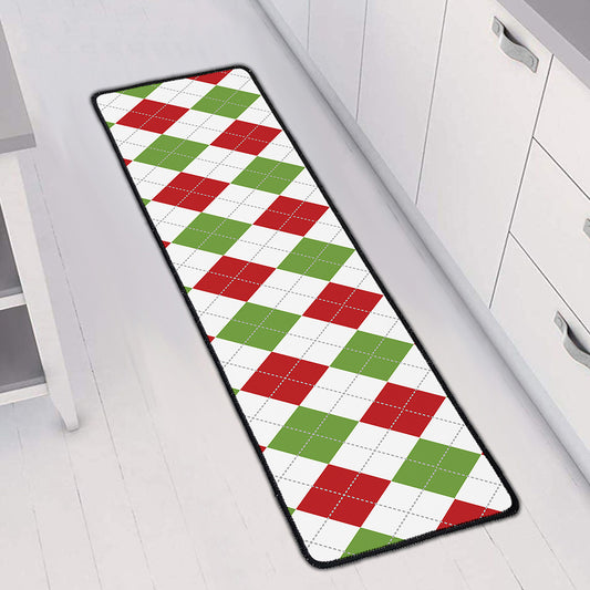 White Red And Green Argyle Pattern Print Long Kitchen Mat