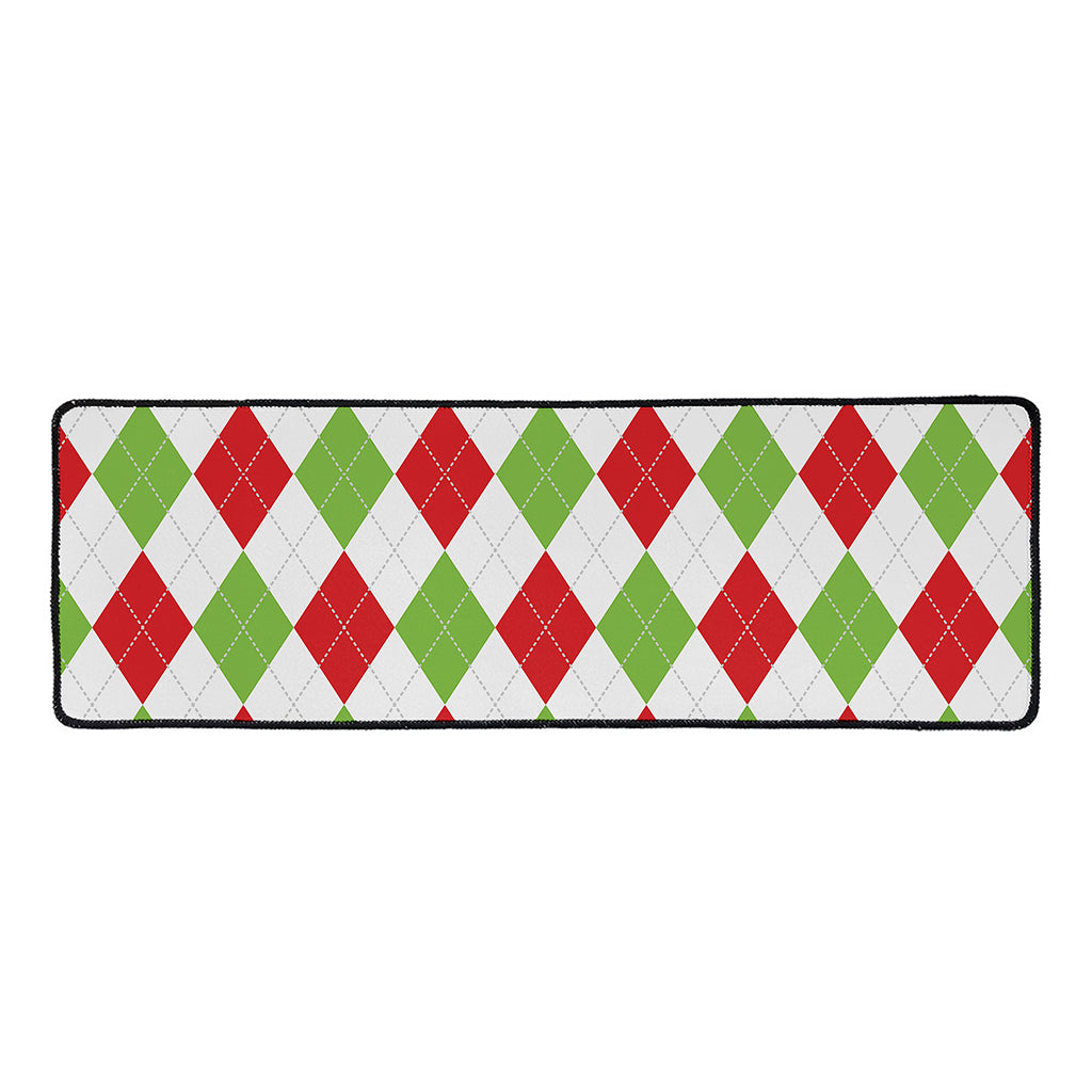 White Red And Green Argyle Pattern Print Long Kitchen Mat