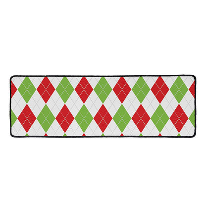 White Red And Green Argyle Pattern Print Long Kitchen Mat