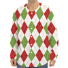 White Red And Green Argyle Pattern Print Long Sleeve Baseball Jersey