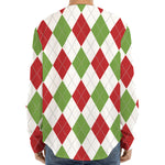 White Red And Green Argyle Pattern Print Long Sleeve Baseball Jersey