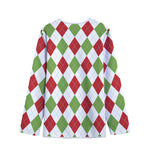 White Red And Green Argyle Pattern Print Long Sleeve Short Coat