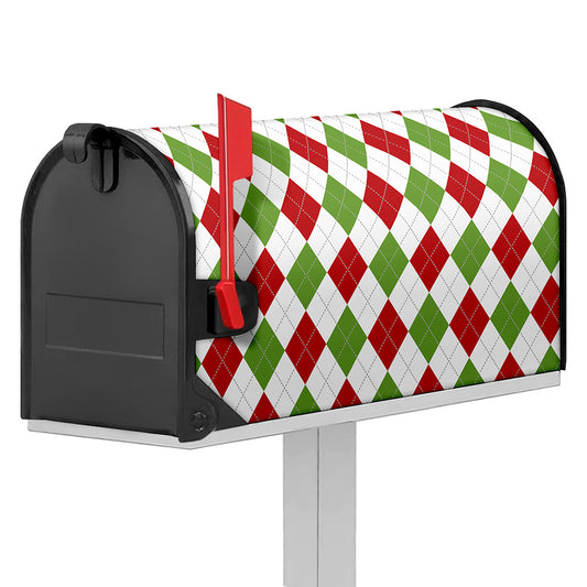 White Red And Green Argyle Pattern Print Mailbox Cover
