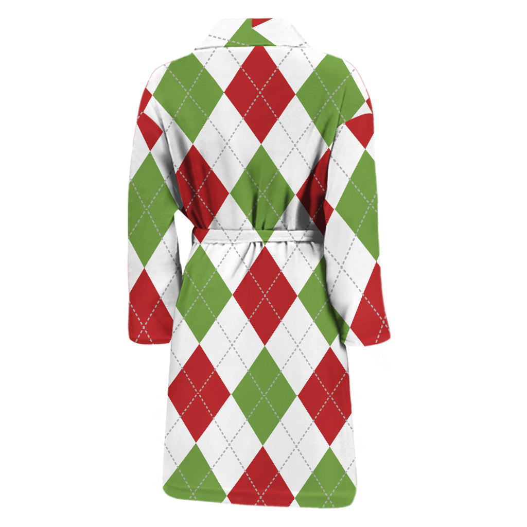White Red And Green Argyle Pattern Print Men's Bathrobe