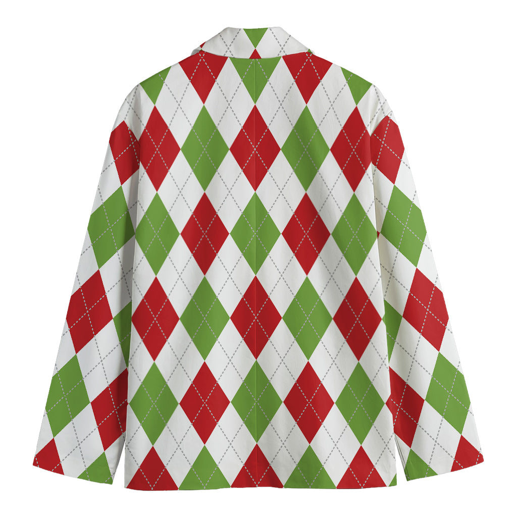 White Red And Green Argyle Pattern Print Men's Blazer