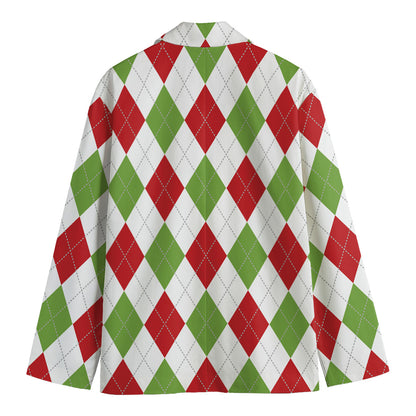 White Red And Green Argyle Pattern Print Men's Blazer