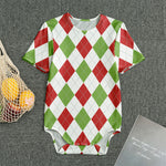 White Red And Green Argyle Pattern Print Men's Bodysuit