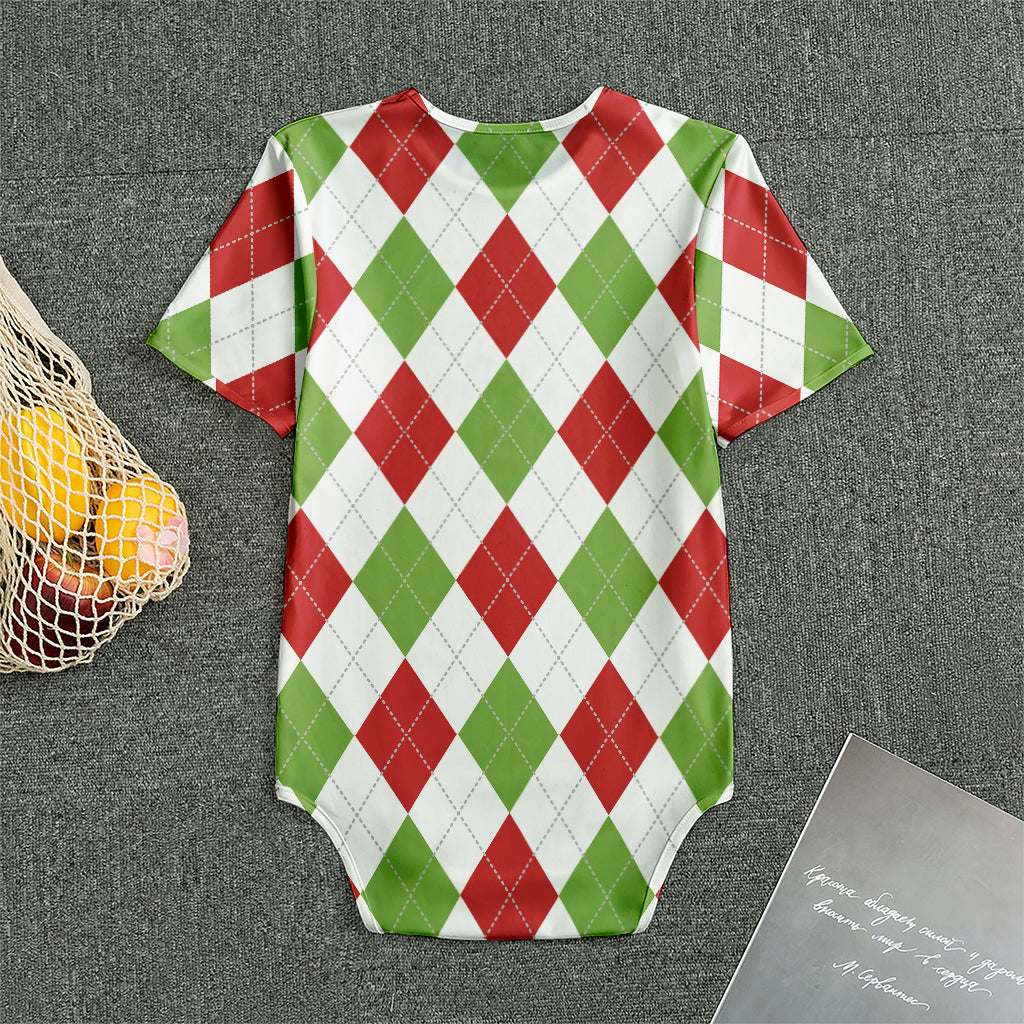 White Red And Green Argyle Pattern Print Men's Bodysuit