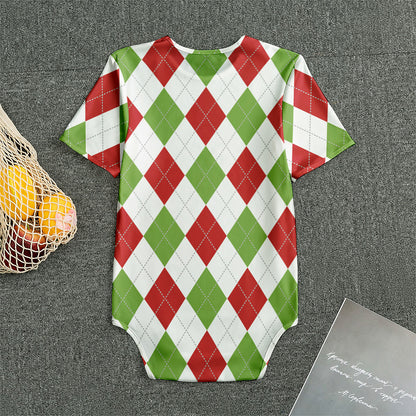 White Red And Green Argyle Pattern Print Men's Bodysuit
