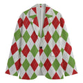 White Red And Green Argyle Pattern Print Men's Cotton Blazer