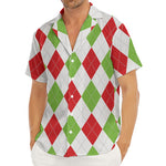 White Red And Green Argyle Pattern Print Men's Deep V-Neck Shirt