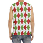 White Red And Green Argyle Pattern Print Men's Fitness Tank Top