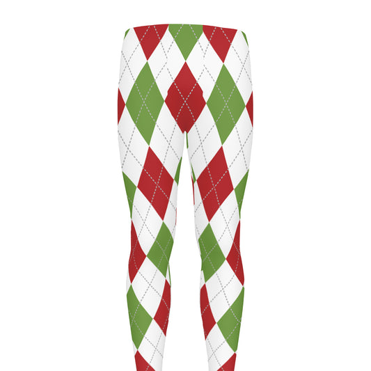 White Red And Green Argyle Pattern Print Men's leggings