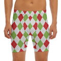 White Red And Green Argyle Pattern Print Men's Long Boxer Briefs
