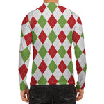 White Red And Green Argyle Pattern Print Men's Long Sleeve Rash Guard