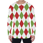 White Red And Green Argyle Pattern Print Men's Long Sleeve T-Shirt