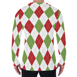 White Red And Green Argyle Pattern Print Men's Long Sleeve T-Shirt