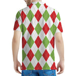 White Red And Green Argyle Pattern Print Men's Polo Shirt