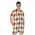White Red And Green Argyle Pattern Print Men's Romper